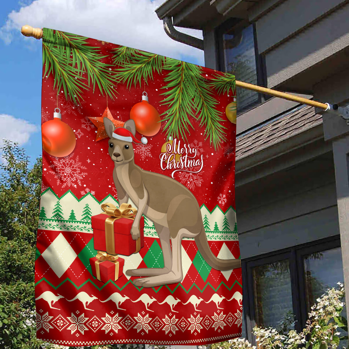 Australia Christmas Garden Flag Aussie Kangaroo Santa Merry Xmas - Vibe Hoodie Shop