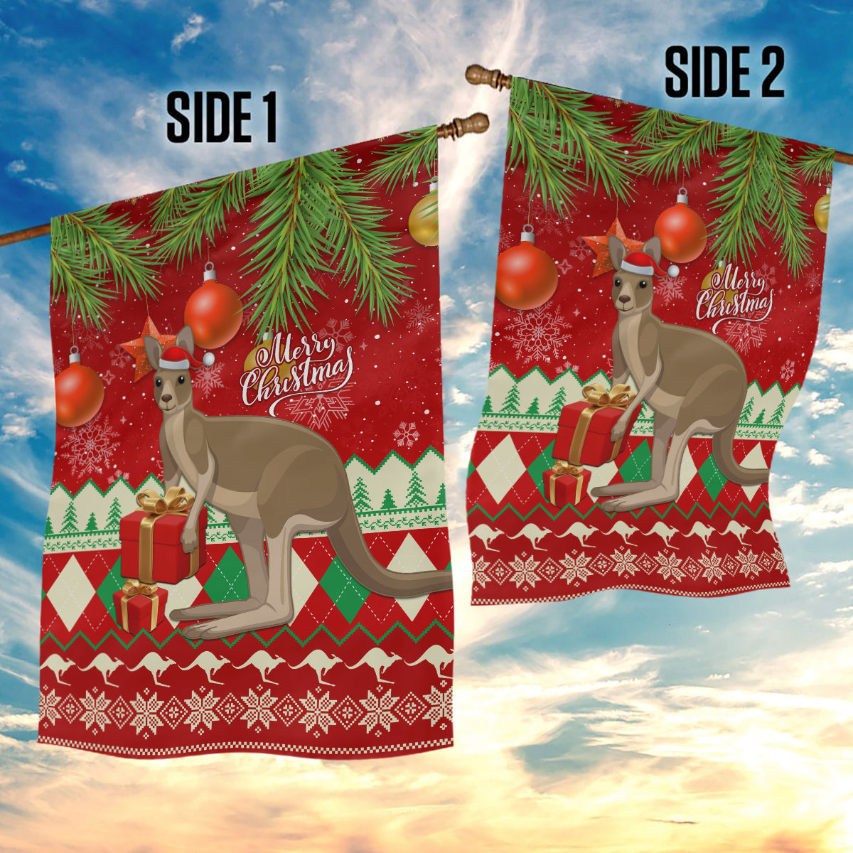 Australia Christmas Garden Flag Aussie Kangaroo Santa Merry Xmas - Vibe Hoodie Shop