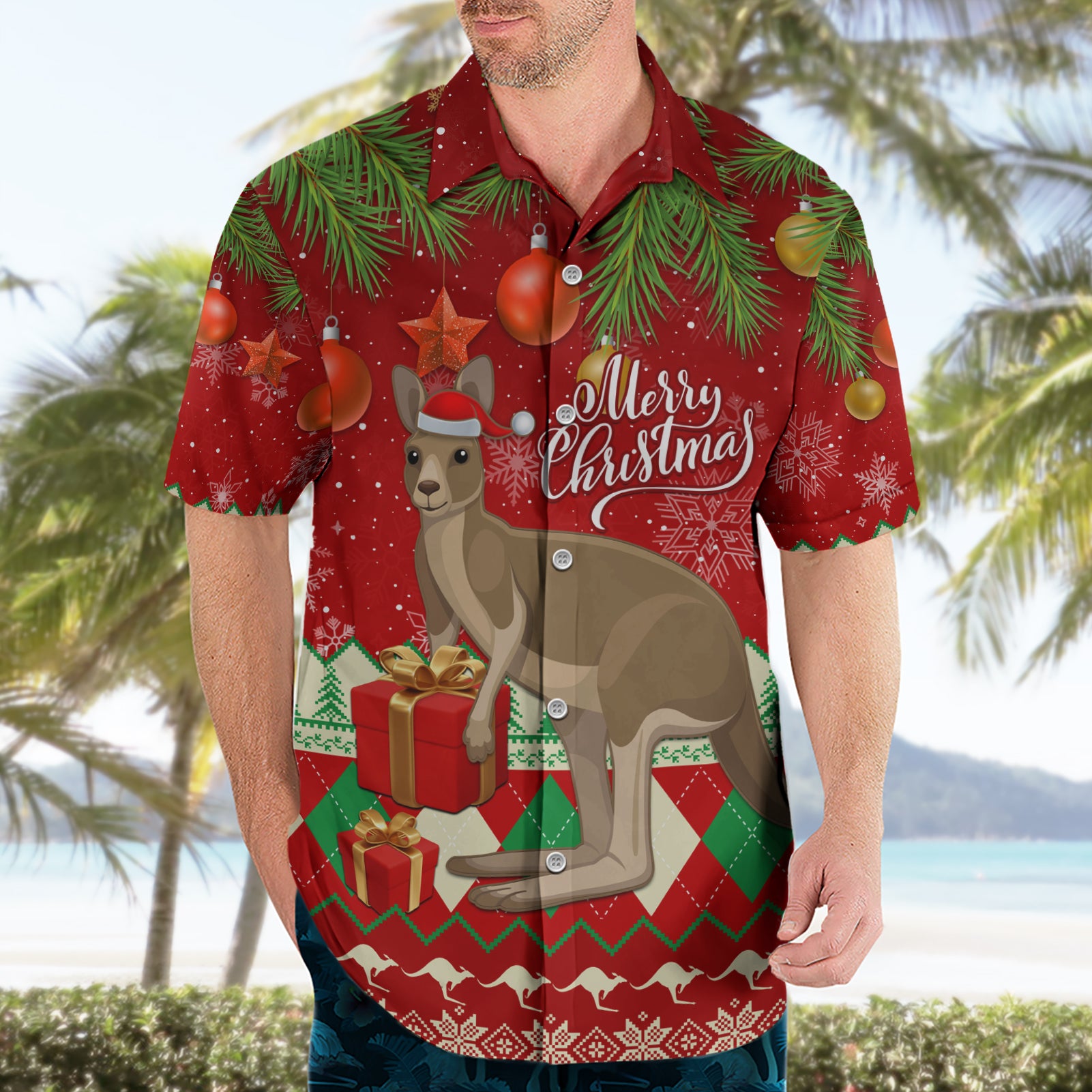 Australia Christmas Hawaiian Shirt Aussie Kangaroo Santa Merry Xmas - Vibe Hoodie Shop