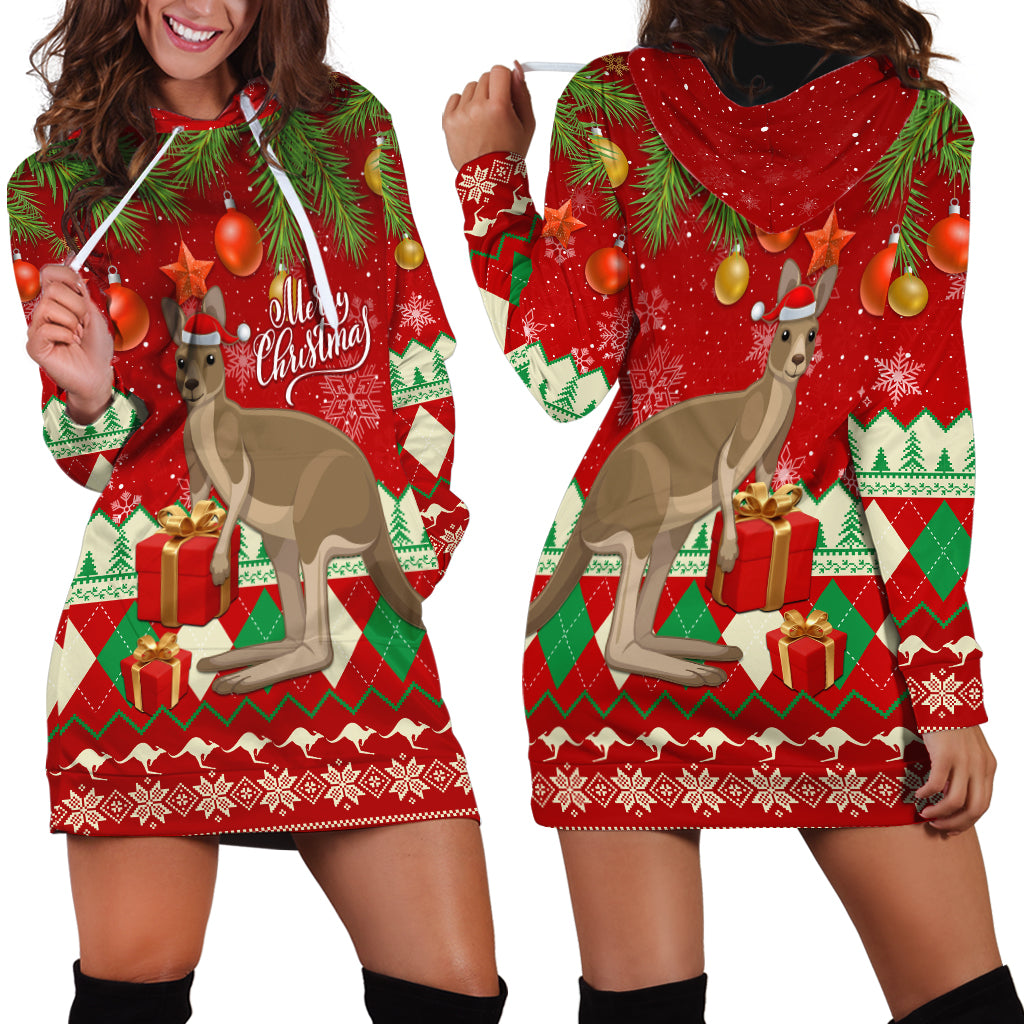 Australia Christmas Hoodie Dress Aussie Kangaroo Santa Merry Xmas - Vibe Hoodie Shop