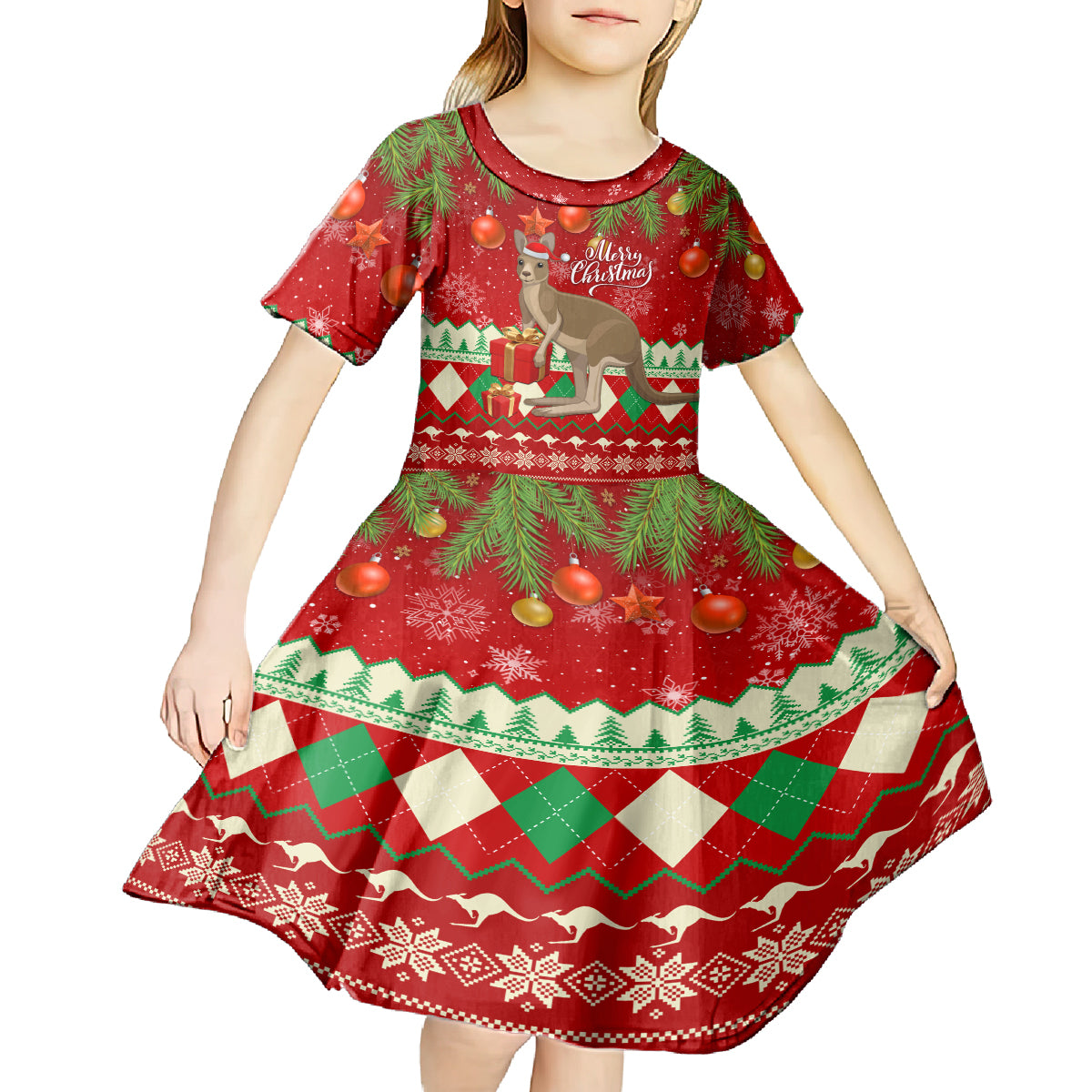 Australia Christmas Kid Short Sleeve Dress Aussie Kangaroo Santa Merry Xmas - Vibe Hoodie Shop