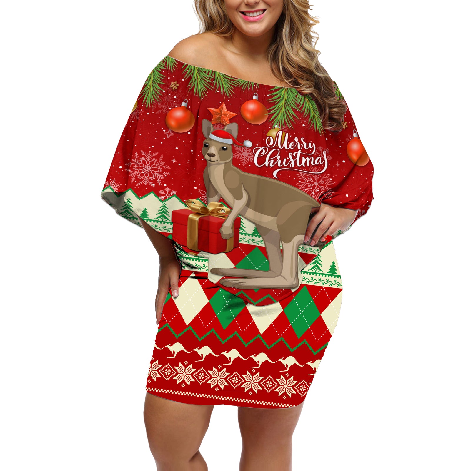 australia-christmas-off-shoulder-short-dress-aussie-kangaroo-santa-merry-xmas