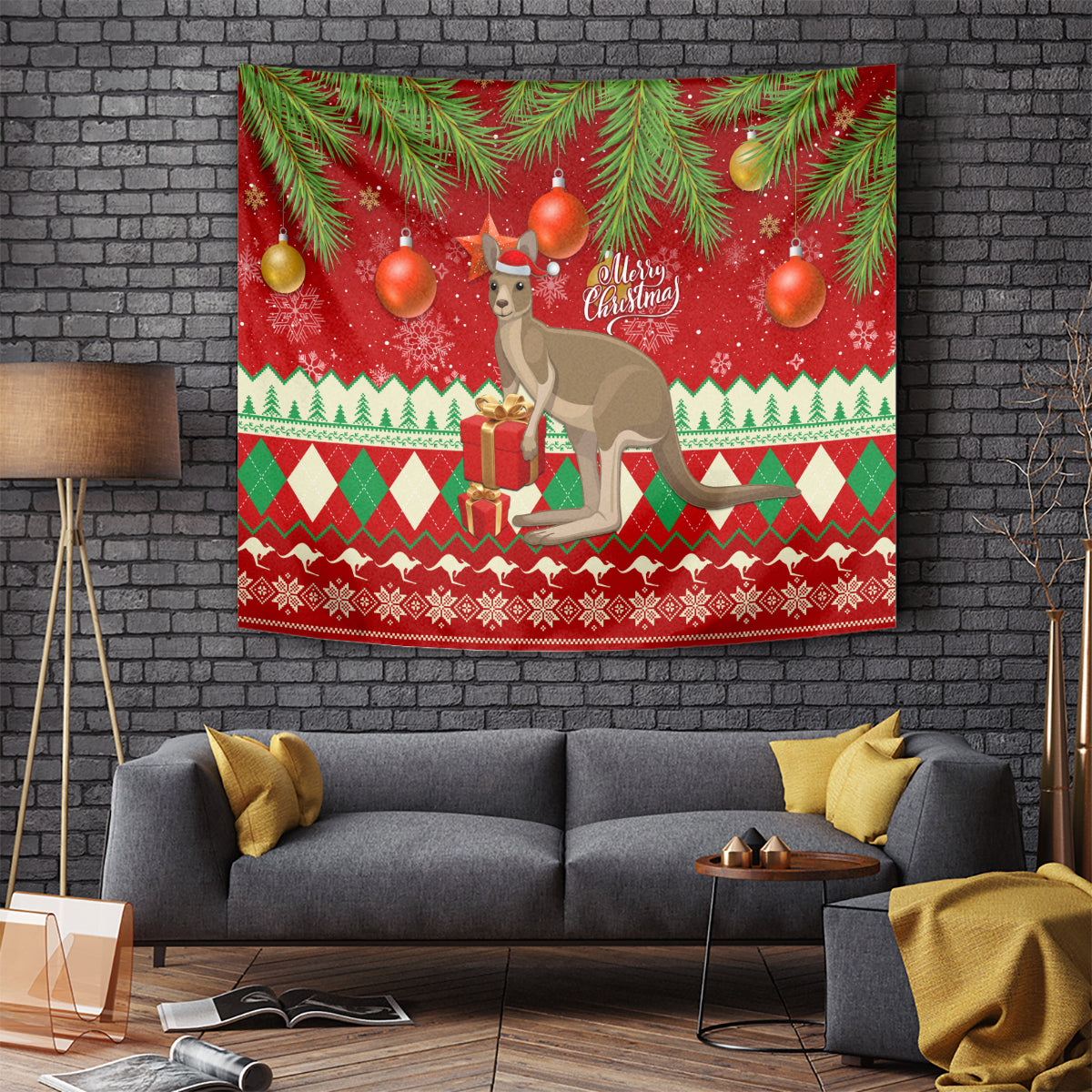 Australia Christmas Tapestry Aussie Kangaroo Santa Merry Xmas - Vibe Hoodie Shop