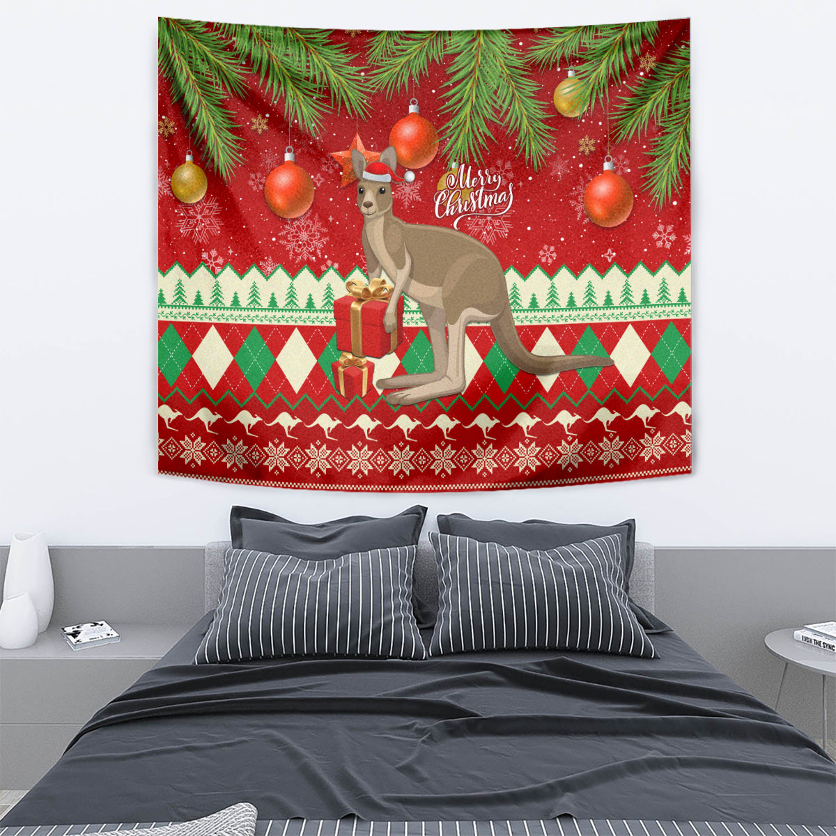 Australia Christmas Tapestry Aussie Kangaroo Santa Merry Xmas - Vibe Hoodie Shop