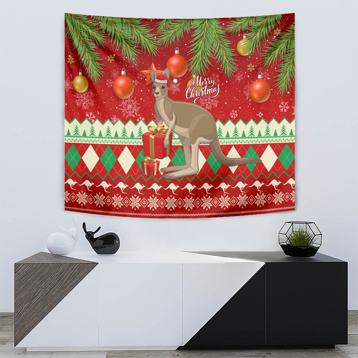 Australia Christmas Tapestry Aussie Kangaroo Santa Merry Xmas - Vibe Hoodie Shop