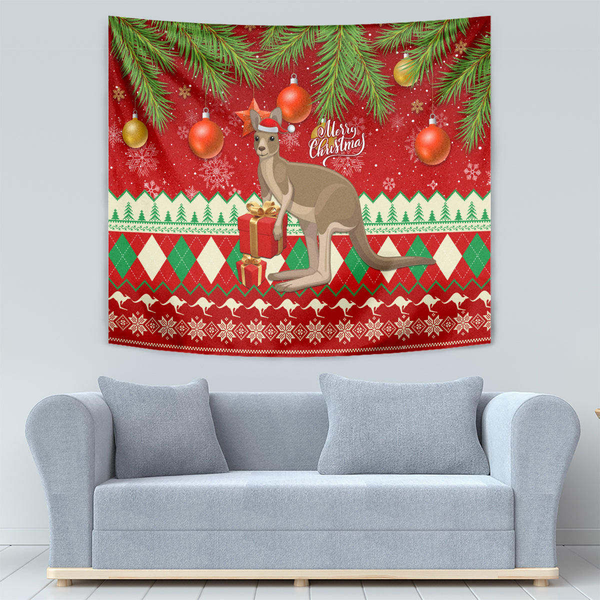 Australia Christmas Tapestry Aussie Kangaroo Santa Merry Xmas - Vibe Hoodie Shop