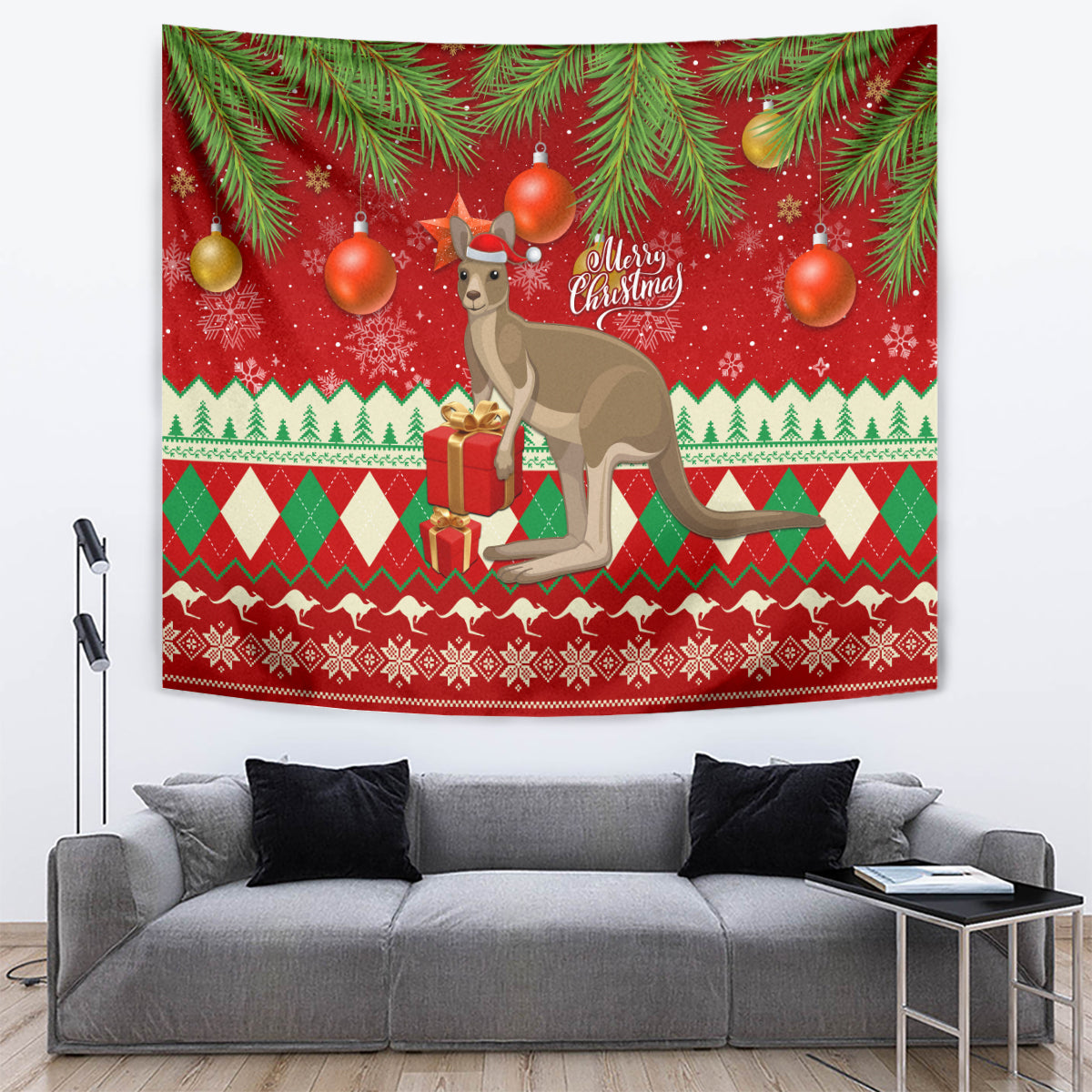 Australia Christmas Tapestry Aussie Kangaroo Santa Merry Xmas - Vibe Hoodie Shop