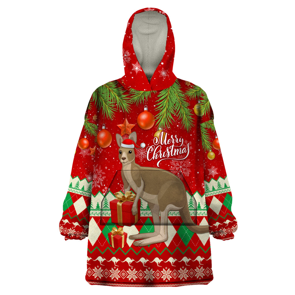 Australia Christmas Wearable Blanket Hoodie Aussie Kangaroo Santa Merry Xmas - Vibe Hoodie Shop