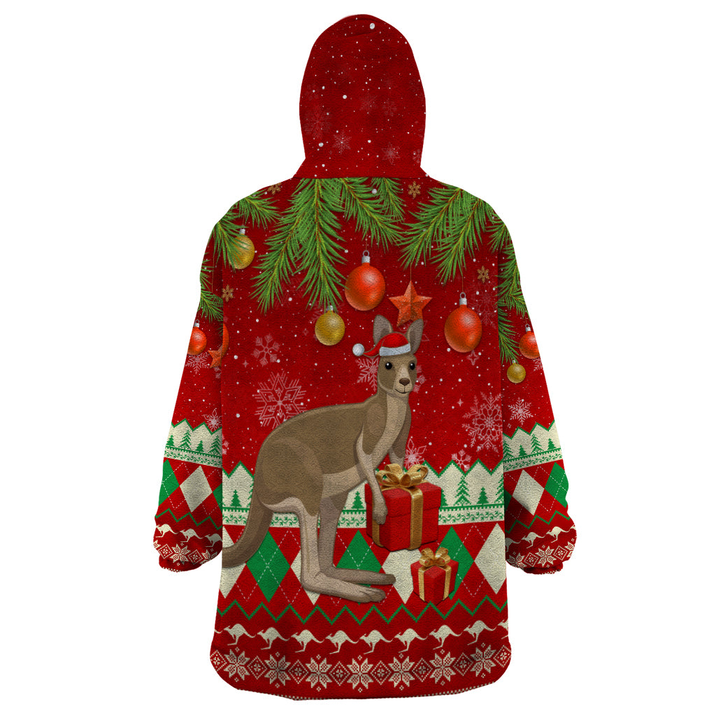 Australia Christmas Wearable Blanket Hoodie Aussie Kangaroo Santa Merry Xmas - Vibe Hoodie Shop