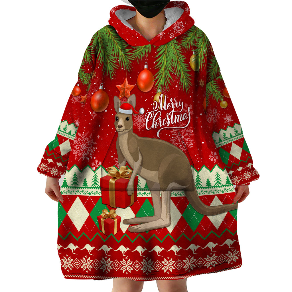 Australia Christmas Wearable Blanket Hoodie Aussie Kangaroo Santa Merry Xmas - Vibe Hoodie Shop