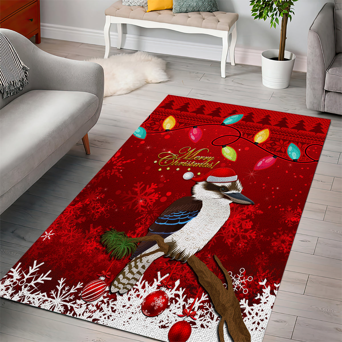 Australia Christmas Area Rug Aussie Kookaburra Santa Merry Xmas - Vibe Hoodie Shop