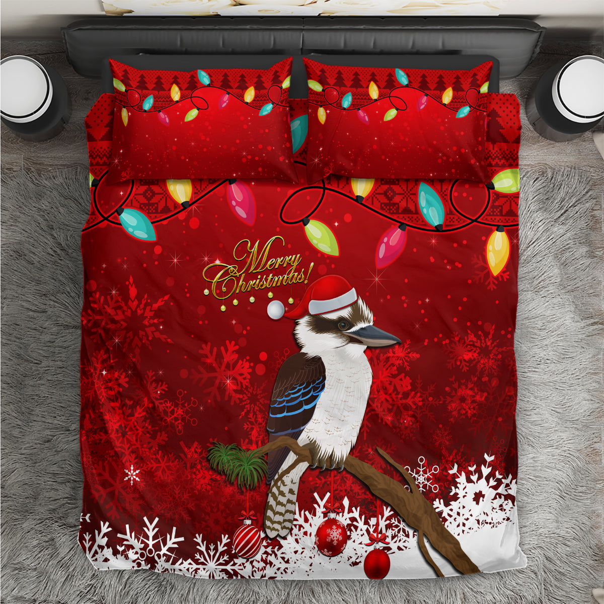 Australia Christmas Bedding Set Aussie Kookaburra Santa Merry Xmas - Vibe Hoodie Shop