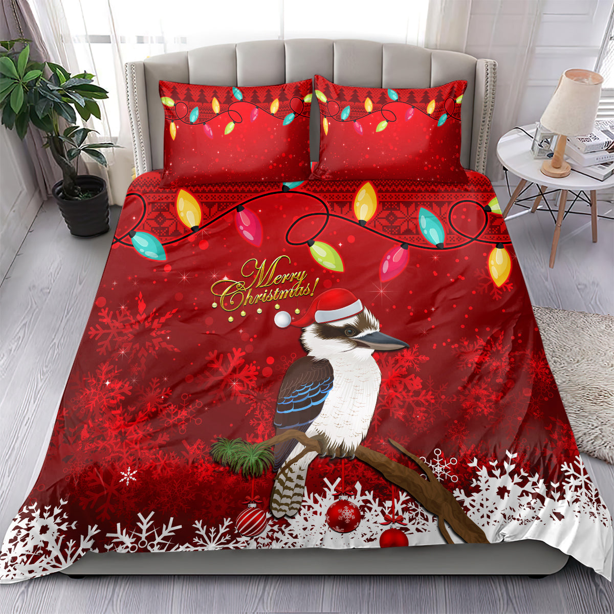 Australia Christmas Bedding Set Aussie Kookaburra Santa Merry Xmas - Vibe Hoodie Shop