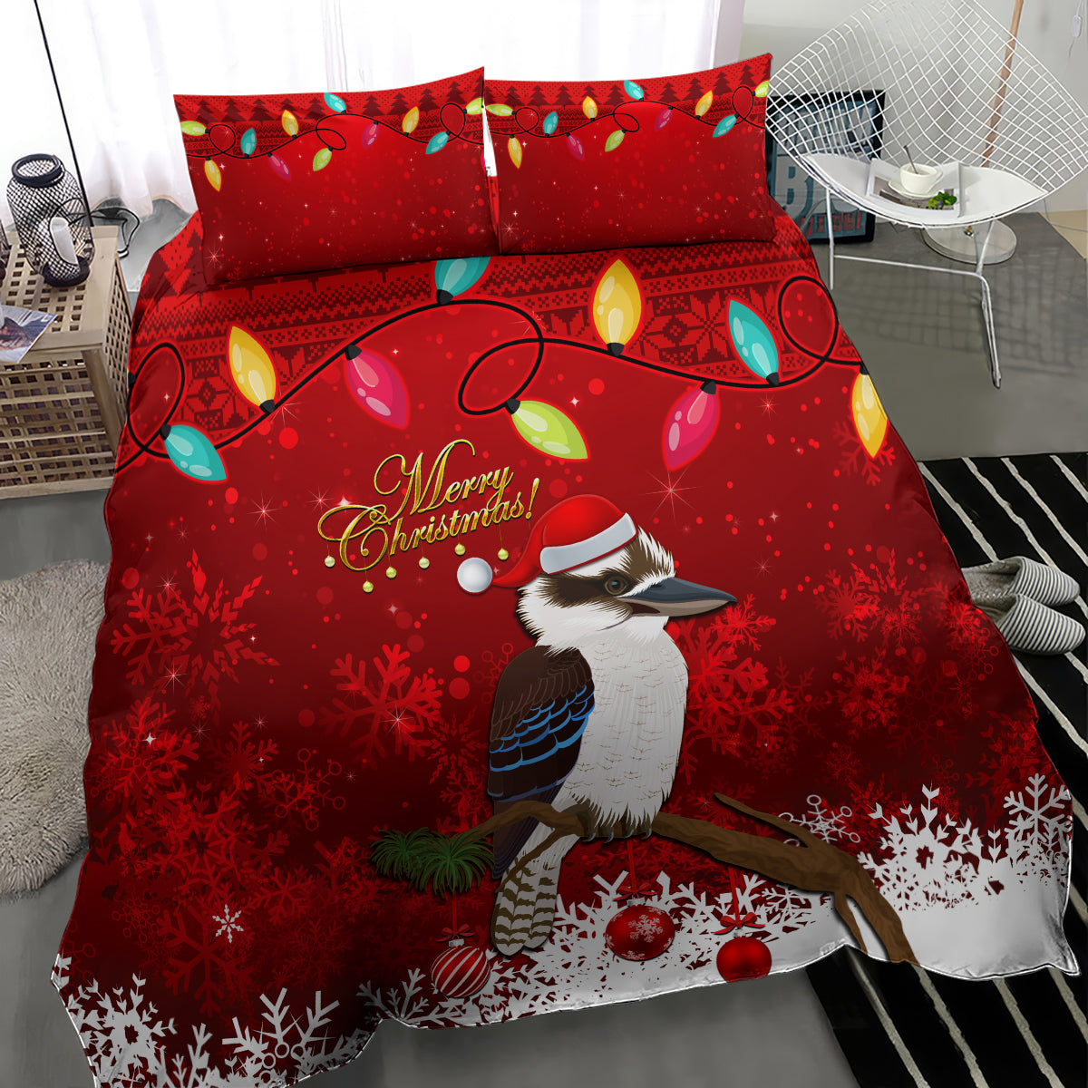 Australia Christmas Bedding Set Aussie Kookaburra Santa Merry Xmas - Vibe Hoodie Shop