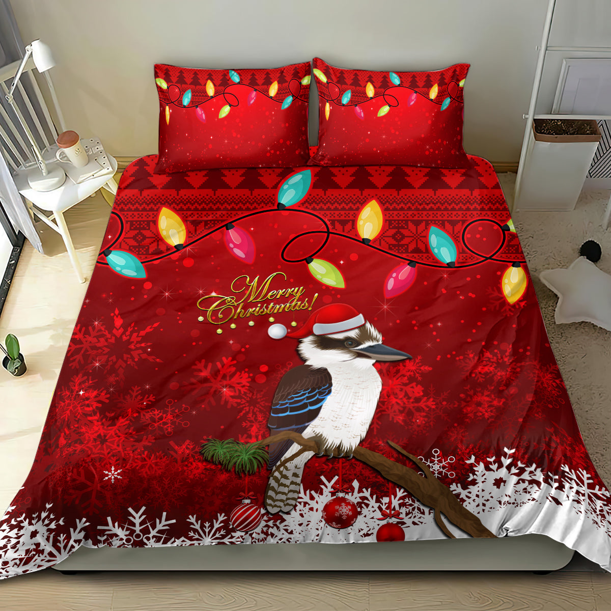 Australia Christmas Bedding Set Aussie Kookaburra Santa Merry Xmas - Vibe Hoodie Shop