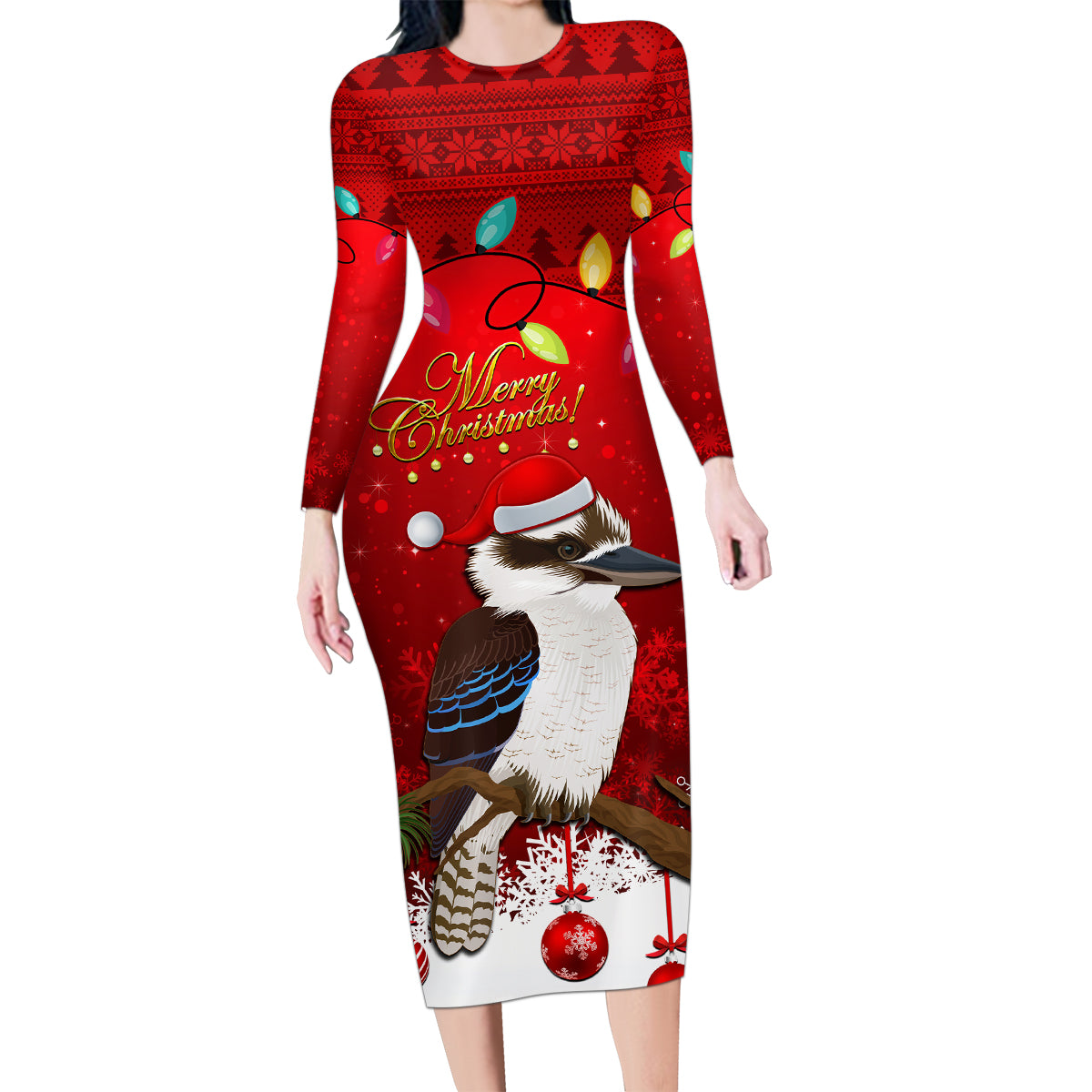 australia-christmas-family-matching-long-sleeve-bodycon-dress-and-hawaiian-shirt-aussie-kookaburra-santa-merry-xmas