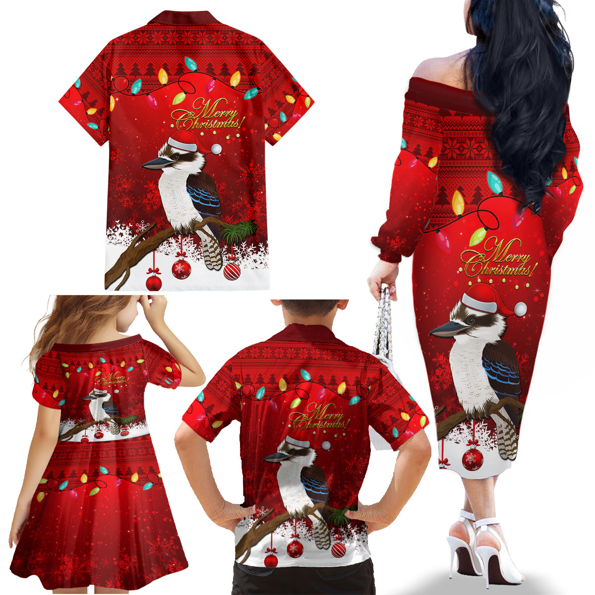 australia-christmas-family-matching-off-shoulder-long-sleeve-dress-and-hawaiian-shirt-aussie-kookaburra-santa-merry-xmas