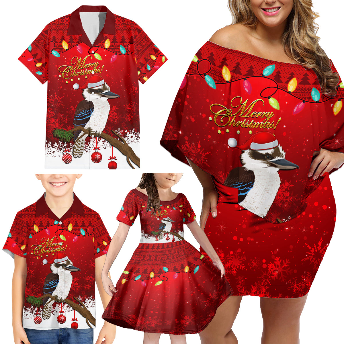 australia-christmas-family-matching-off-shoulder-short-dress-and-hawaiian-shirt-aussie-kookaburra-santa-merry-xmas