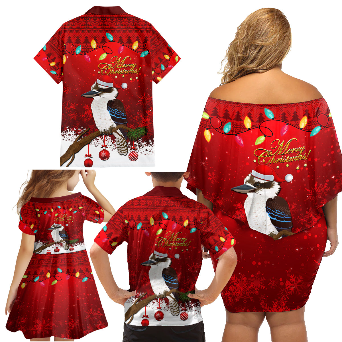 australia-christmas-family-matching-off-shoulder-short-dress-and-hawaiian-shirt-aussie-kookaburra-santa-merry-xmas