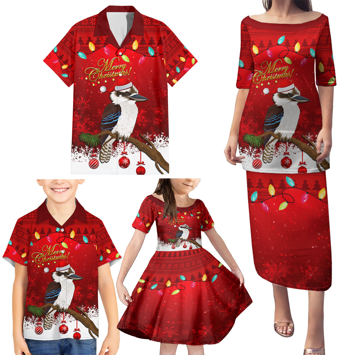 australia-christmas-family-matching-puletasi-dress-and-hawaiian-shirt-aussie-kookaburra-santa-merry-xmas