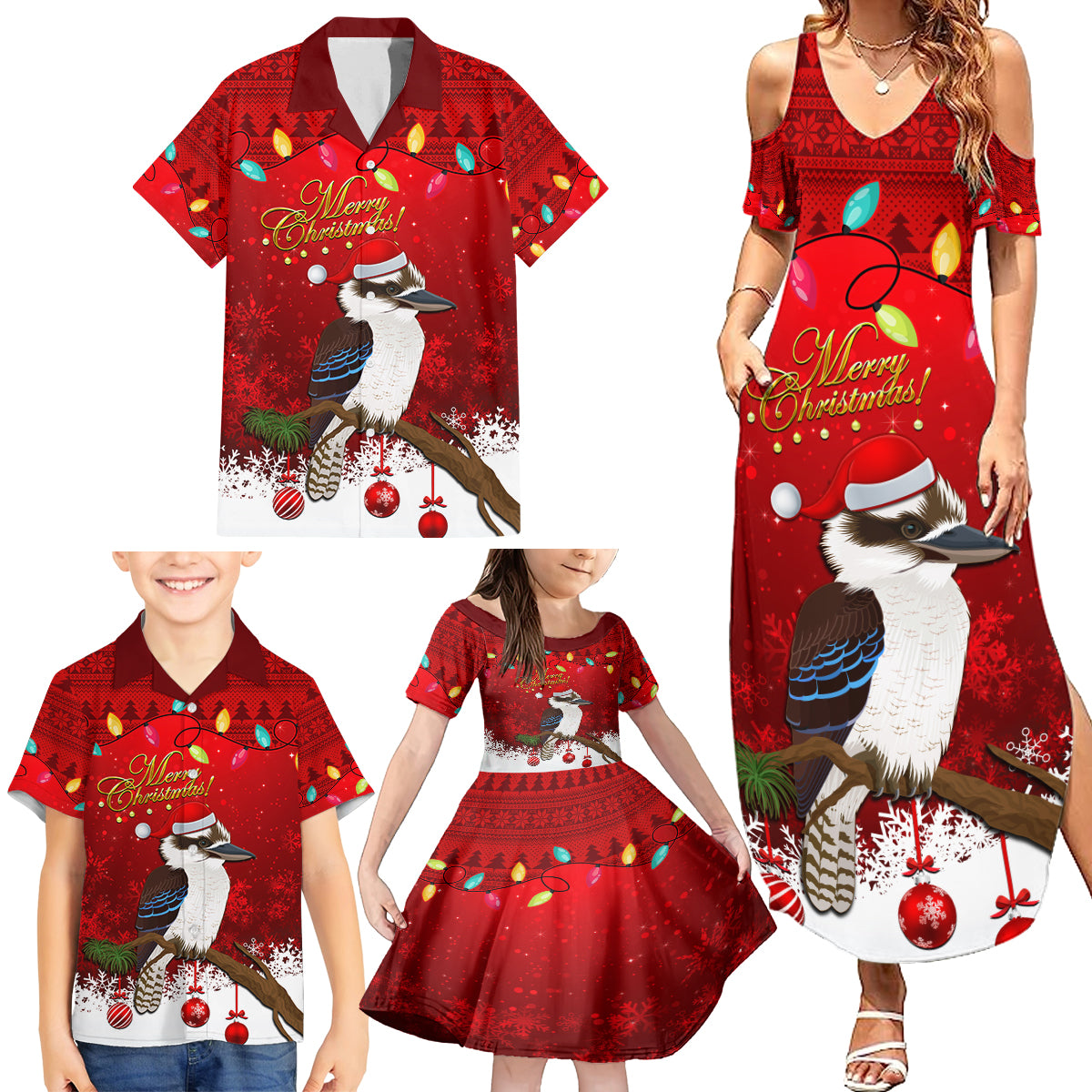 australia-christmas-family-matching-summer-maxi-dress-and-hawaiian-shirt-aussie-kookaburra-santa-merry-xmas