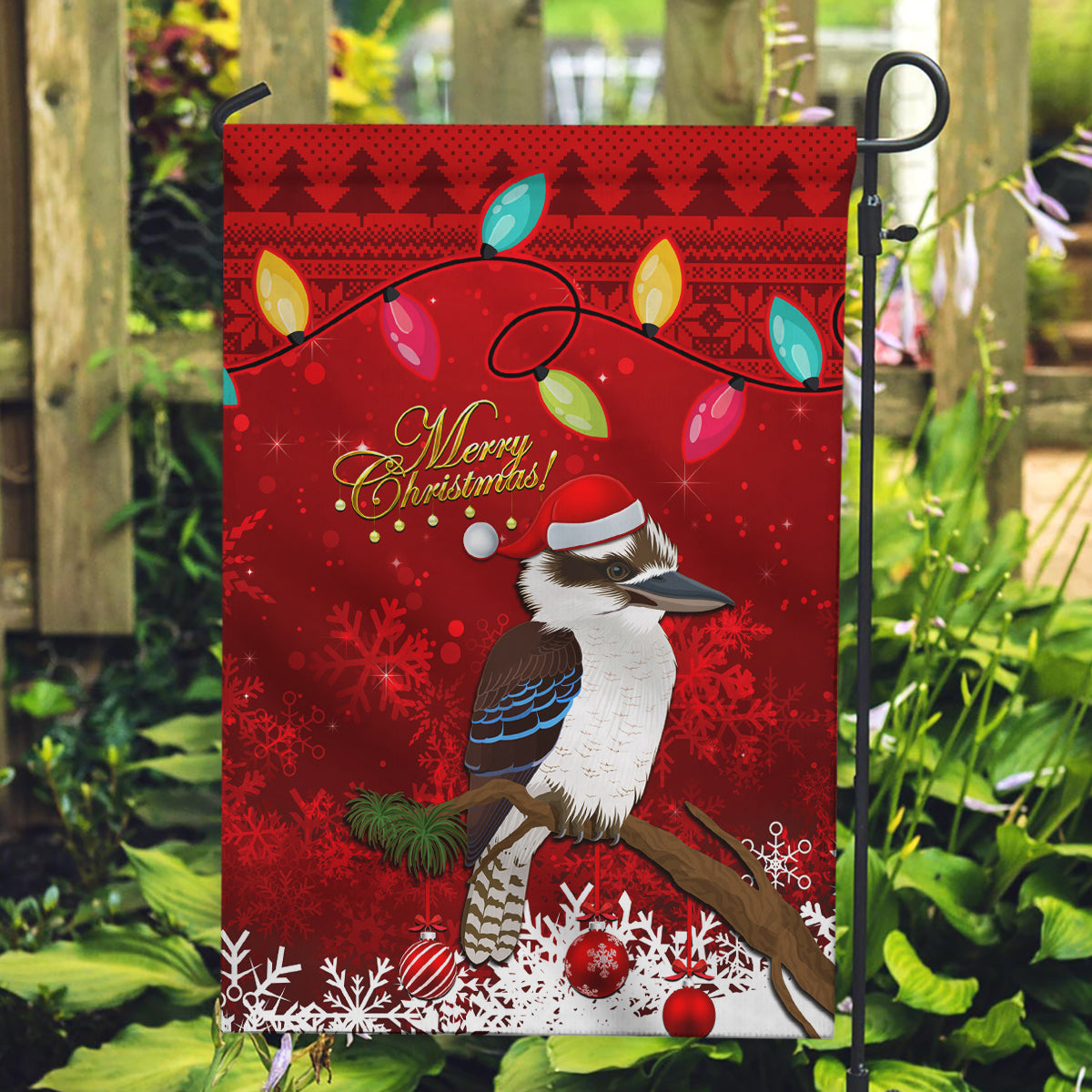 Australia Christmas Garden Flag Aussie Kookaburra Santa Merry Xmas - Vibe Hoodie Shop