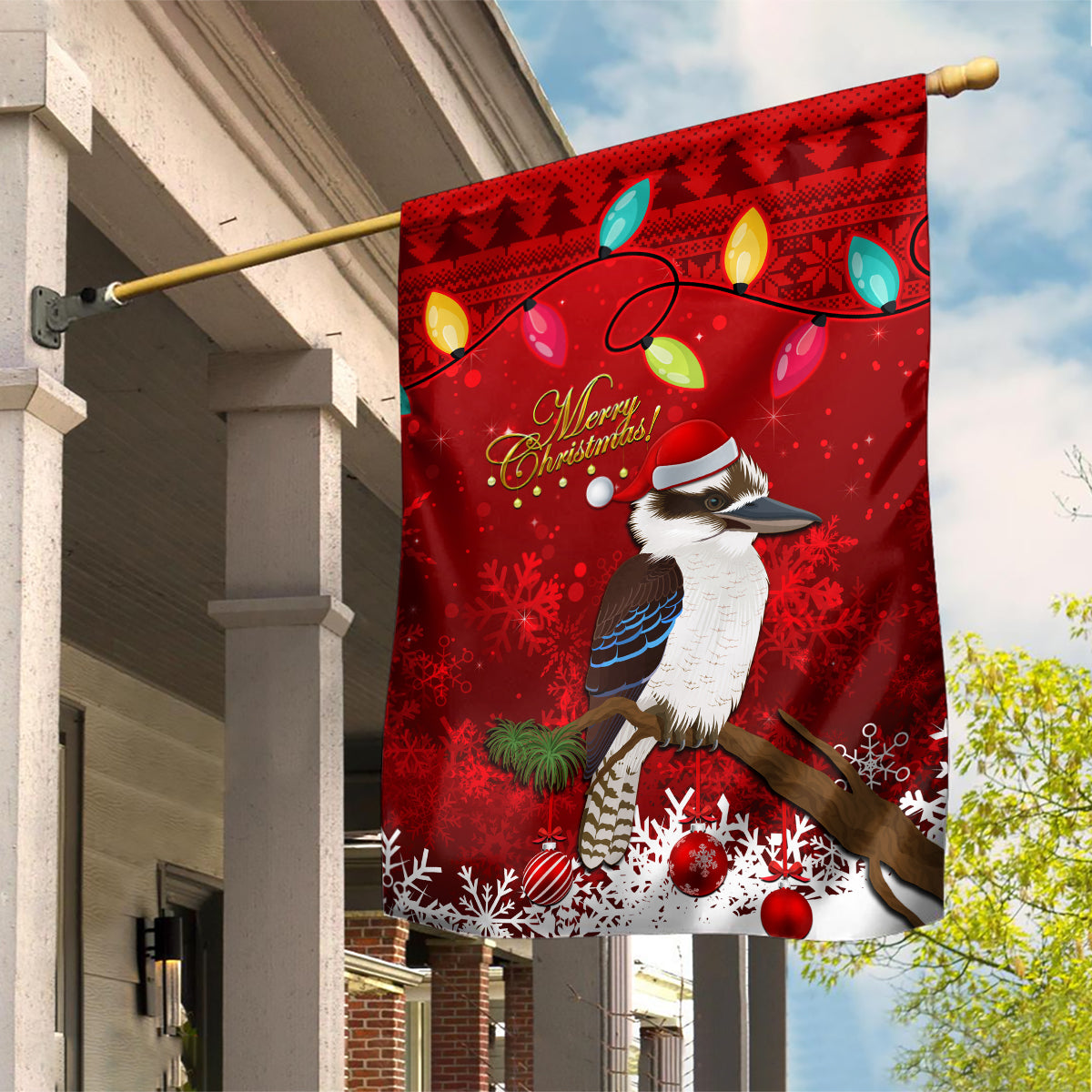 Australia Christmas Garden Flag Aussie Kookaburra Santa Merry Xmas - Vibe Hoodie Shop