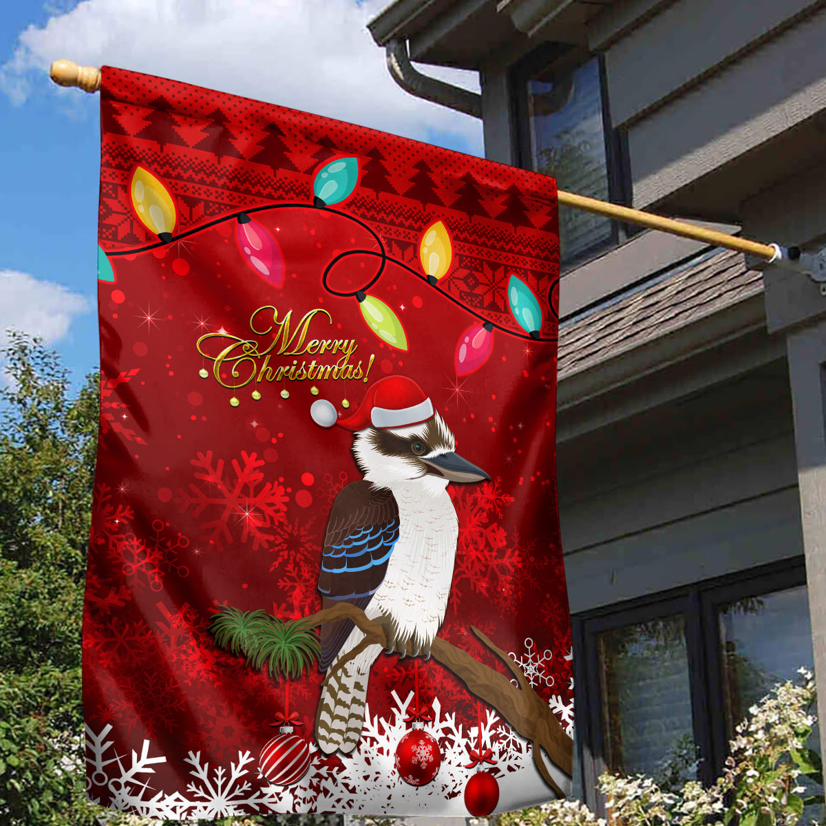 Australia Christmas Garden Flag Aussie Kookaburra Santa Merry Xmas - Vibe Hoodie Shop