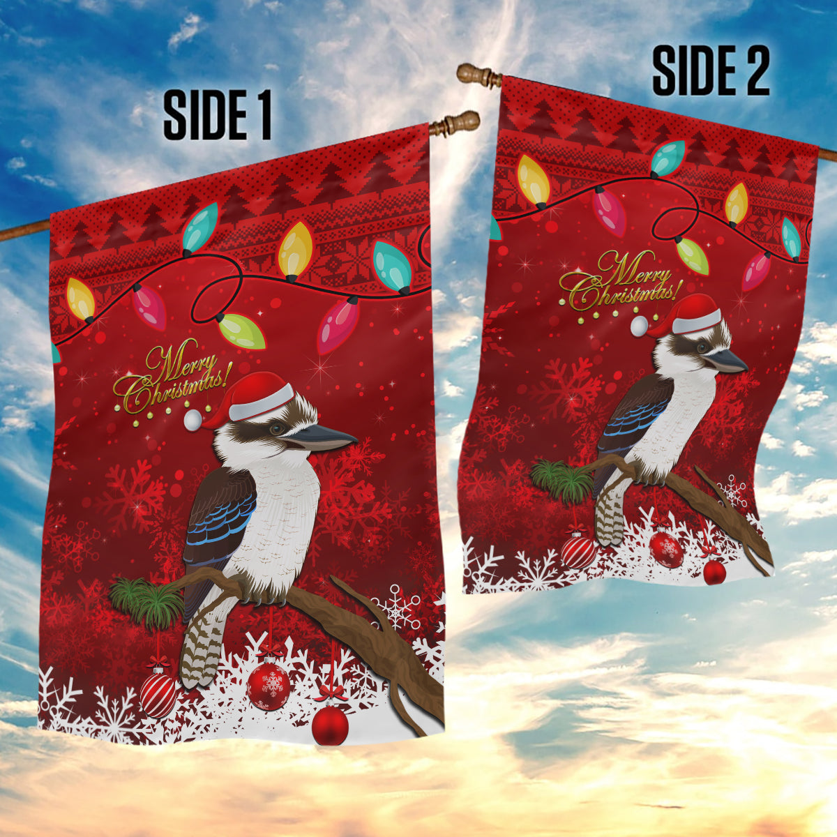 Australia Christmas Garden Flag Aussie Kookaburra Santa Merry Xmas - Vibe Hoodie Shop