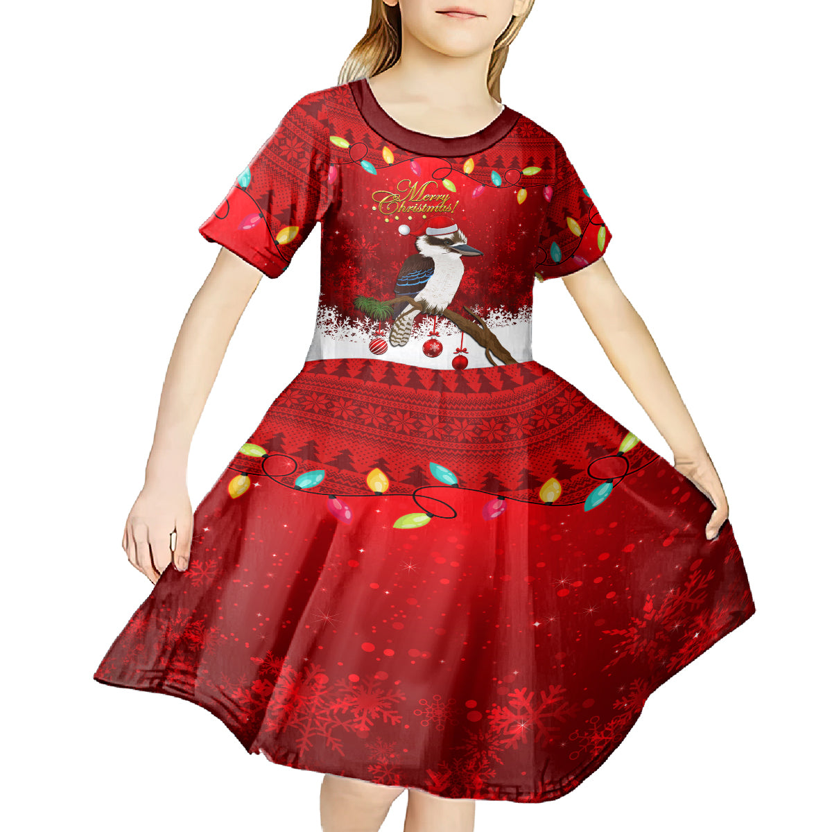 Australia Christmas Kid Short Sleeve Dress Aussie Kookaburra Santa Merry Xmas - Vibe Hoodie Shop