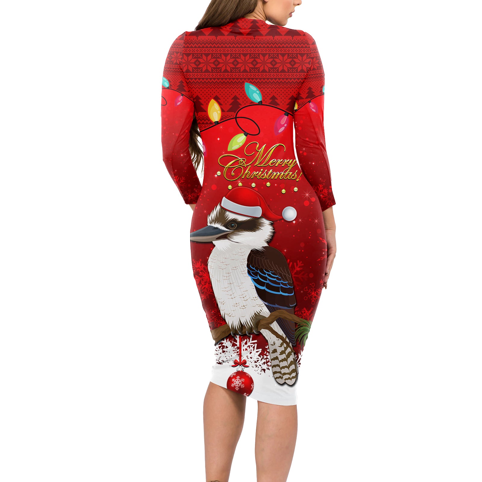 australia-christmas-long-sleeve-bodycon-dress-aussie-kookaburra-santa-merry-xmas