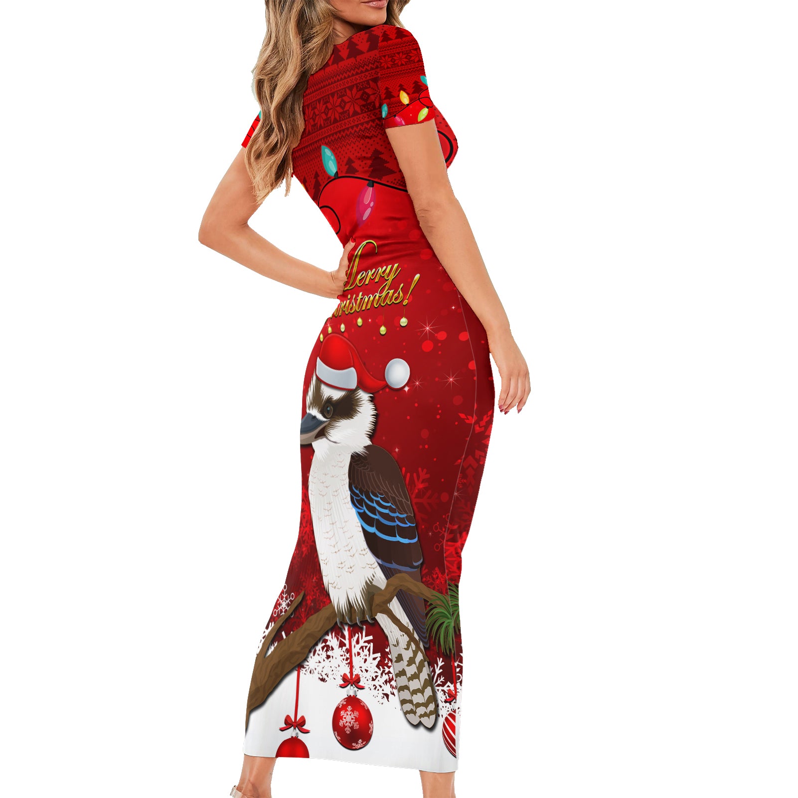 australia-christmas-short-sleeve-bodycon-dress-aussie-kookaburra-santa-merry-xmas