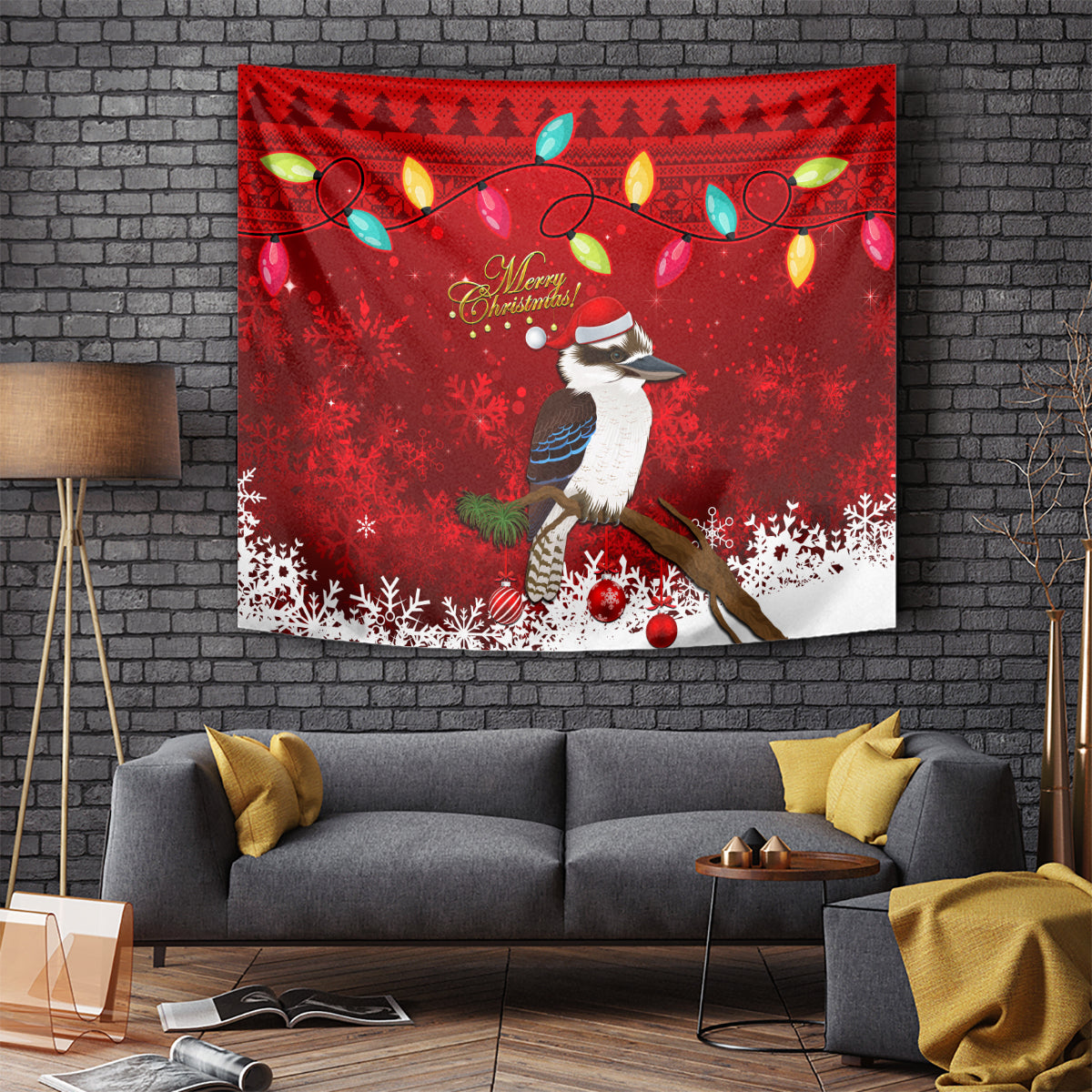 Australia Christmas Tapestry Aussie Kookaburra Santa Merry Xmas - Vibe Hoodie Shop