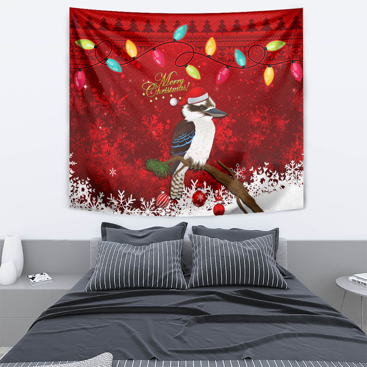 Australia Christmas Tapestry Aussie Kookaburra Santa Merry Xmas - Vibe Hoodie Shop