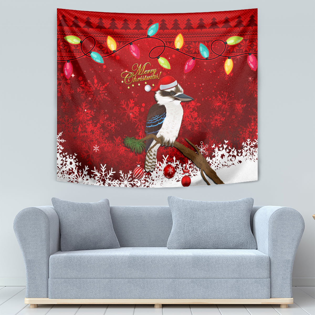 Australia Christmas Tapestry Aussie Kookaburra Santa Merry Xmas - Vibe Hoodie Shop