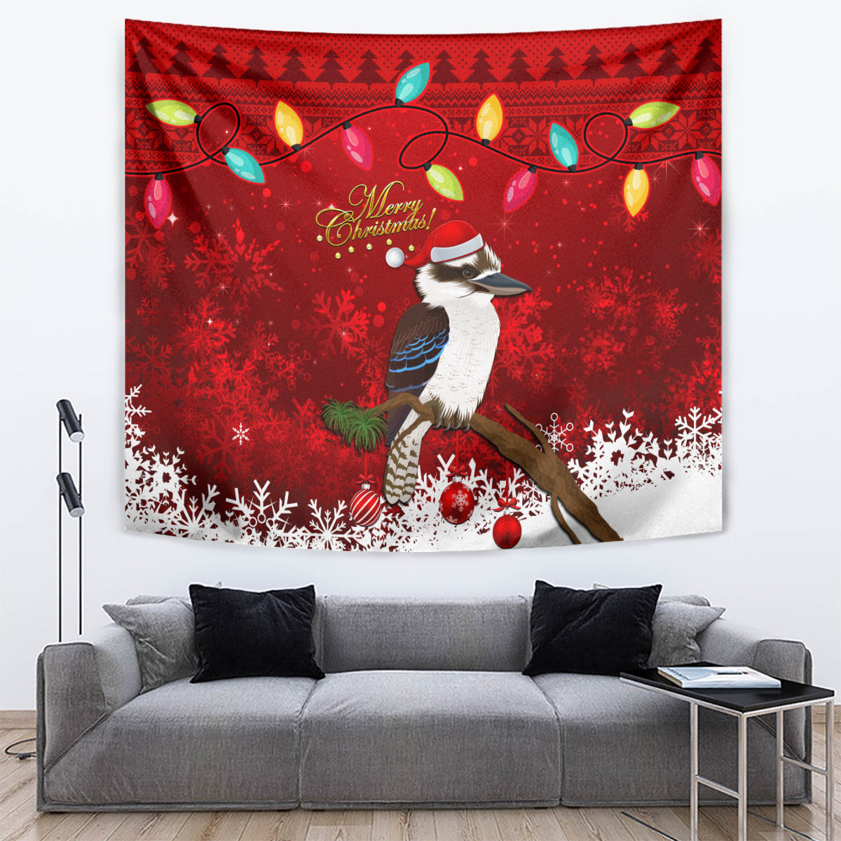 Australia Christmas Tapestry Aussie Kookaburra Santa Merry Xmas - Vibe Hoodie Shop