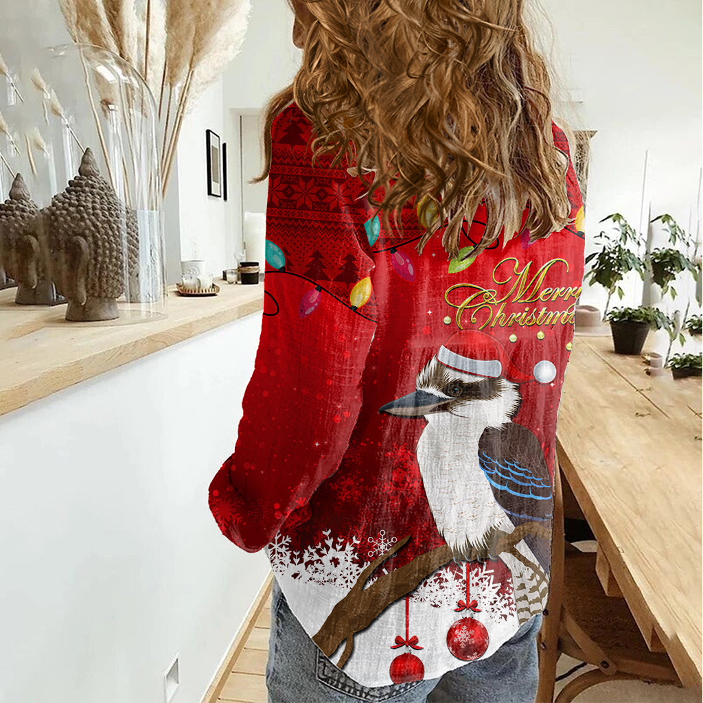 Australia Christmas Women Casual Shirt Aussie Kookaburra Santa Merry Xmas - Vibe Hoodie Shop