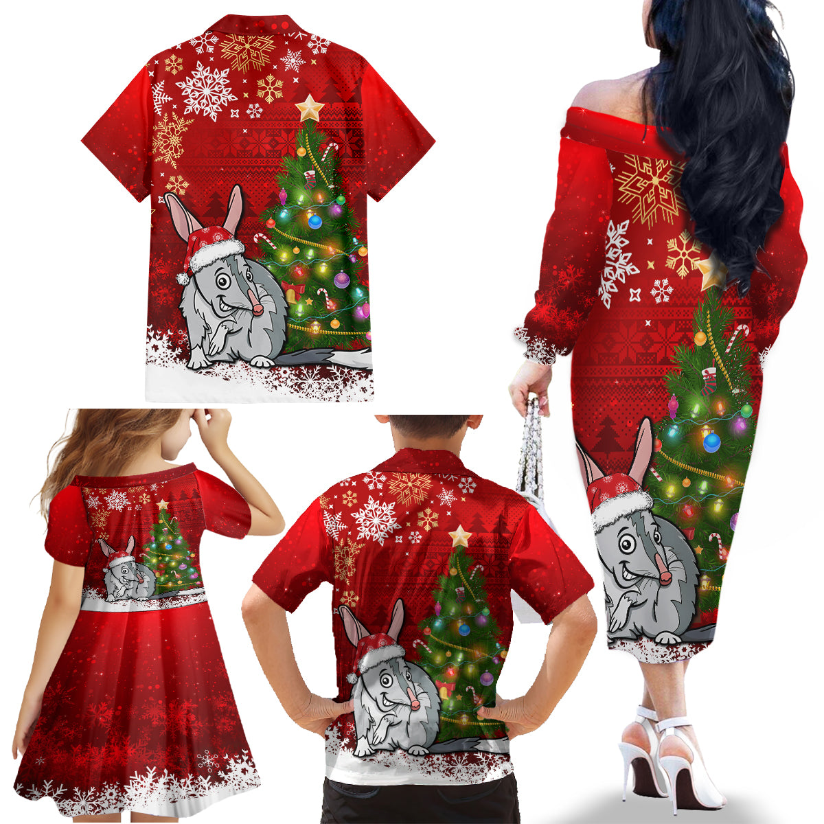 australia-christmas-family-matching-off-shoulder-long-sleeve-dress-and-hawaiian-shirt-aussie-bilby-santa-merry-xmas