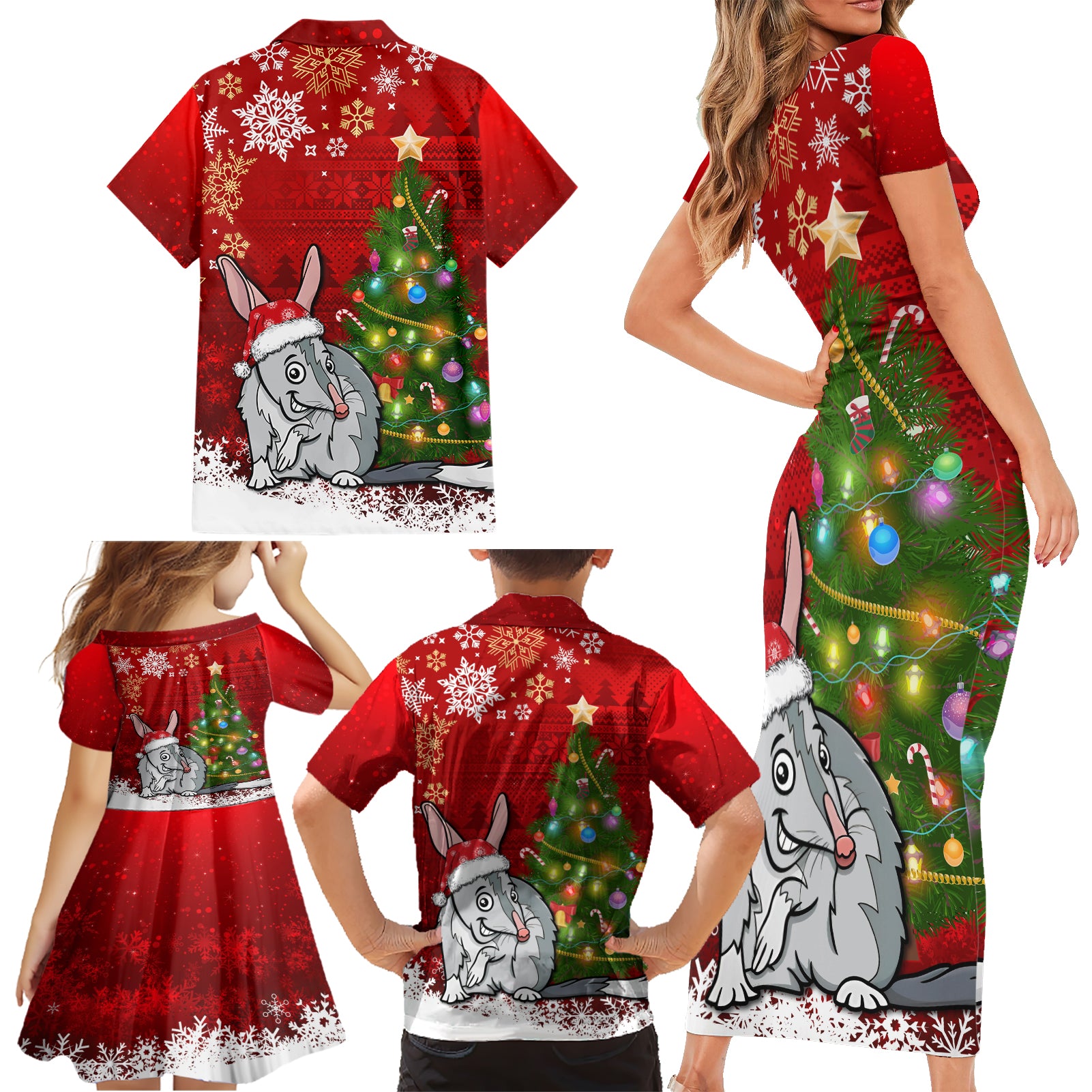 australia-christmas-family-matching-short-sleeve-bodycon-dress-and-hawaiian-shirt-aussie-bilby-santa-merry-xmas