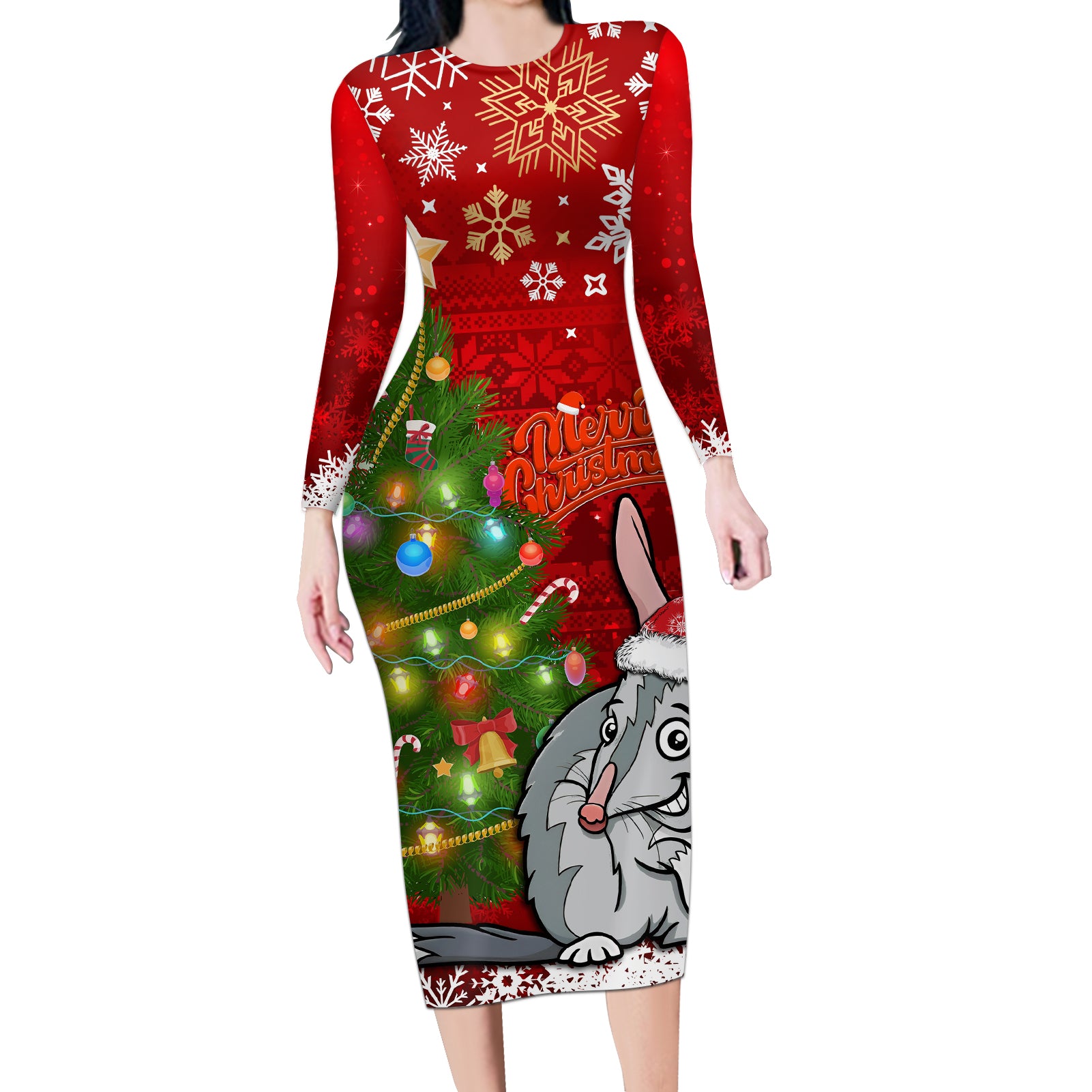 australia-christmas-long-sleeve-bodycon-dress-aussie-bilby-santa-merry-xmas