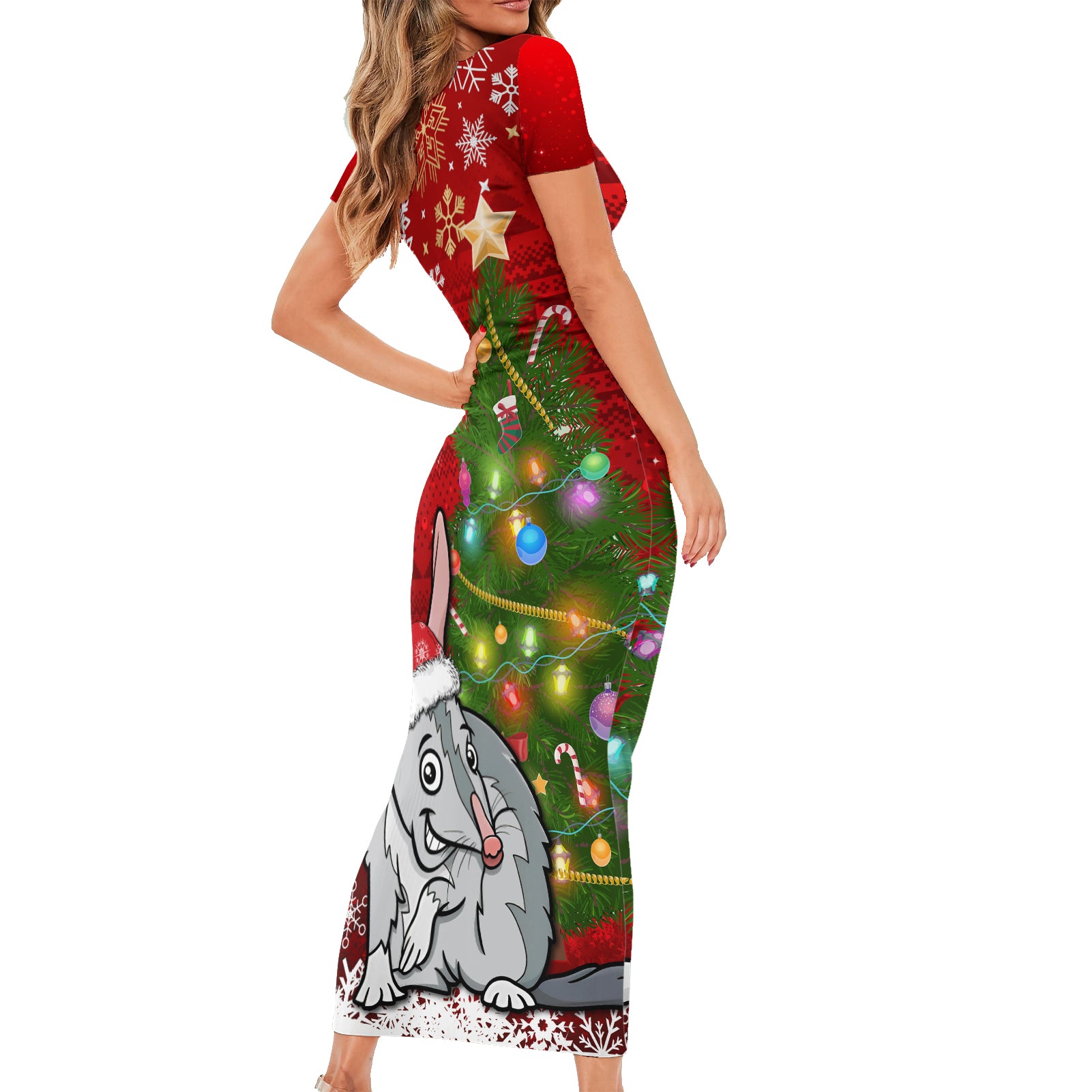 australia-christmas-short-sleeve-bodycon-dress-aussie-bilby-santa-merry-xmas