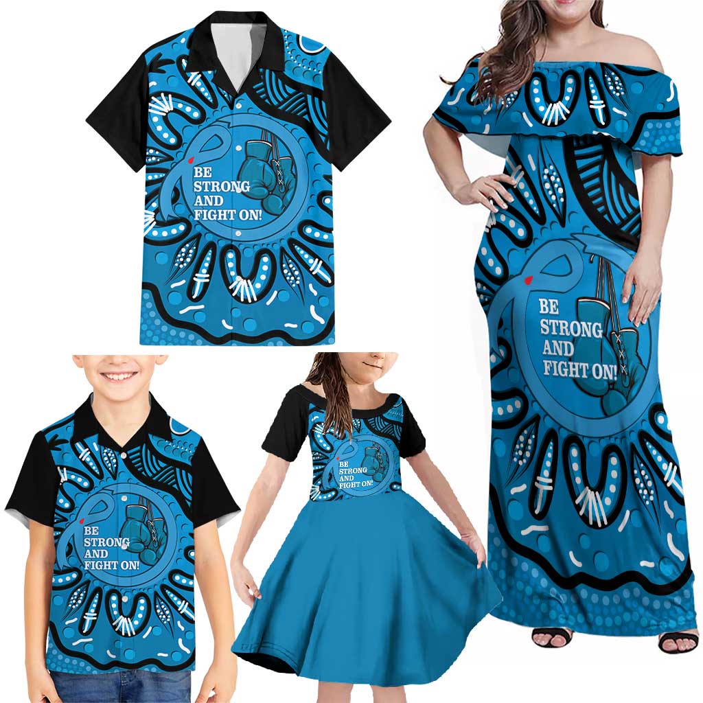 Australia Diabetes Awareness Month Family Matching Off Shoulder Maxi Dress and Hawaiian Shirt Be Strong And Fight On Aboriginal Art