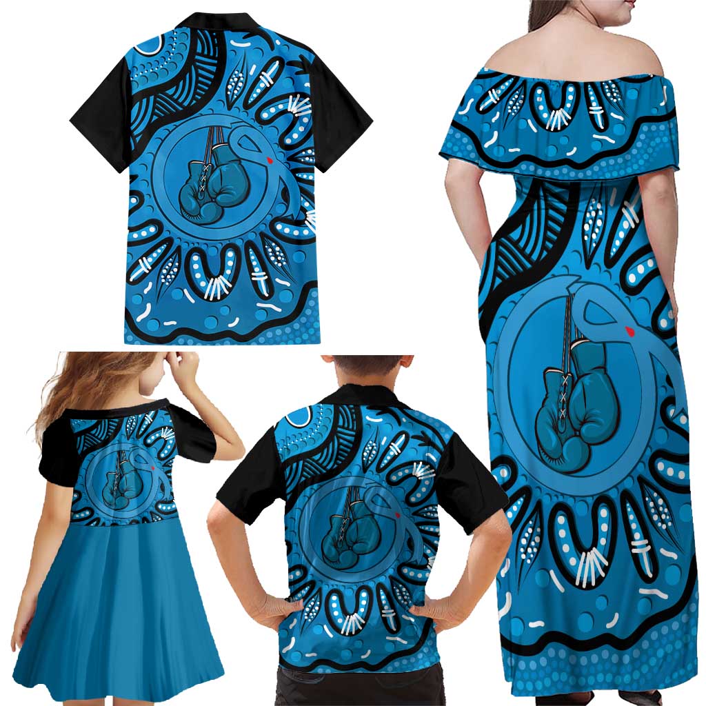 Australia Diabetes Awareness Month Family Matching Off Shoulder Maxi Dress and Hawaiian Shirt Be Strong And Fight On Aboriginal Art