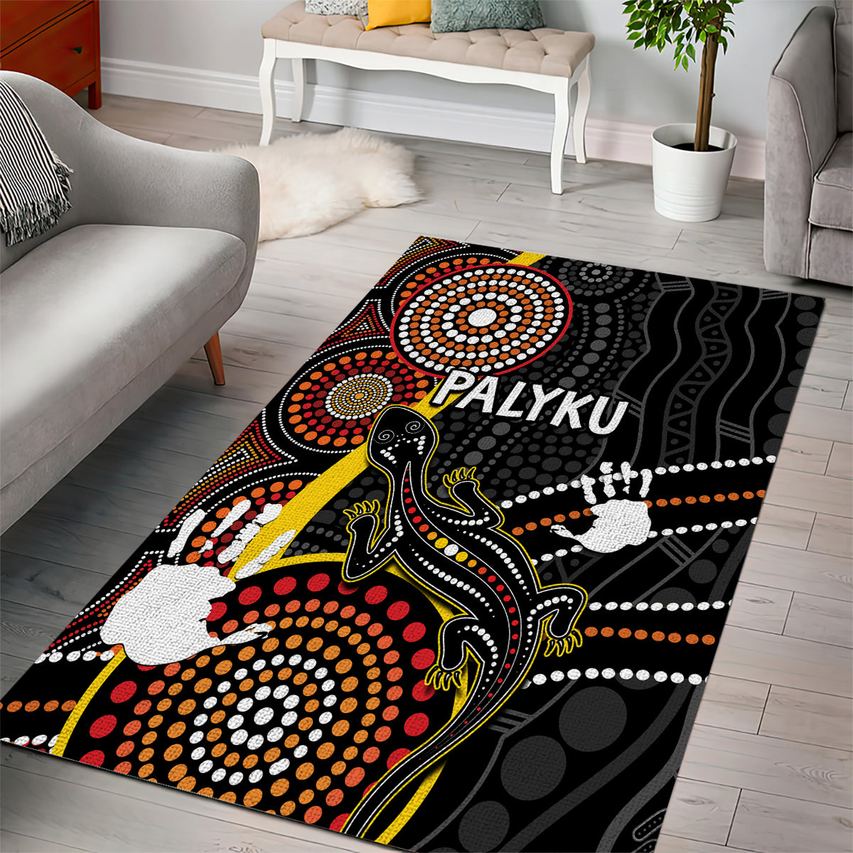 PALYKU Australia Lizard Aboriginal Art Area Rug - Vibe Hoodie Shop