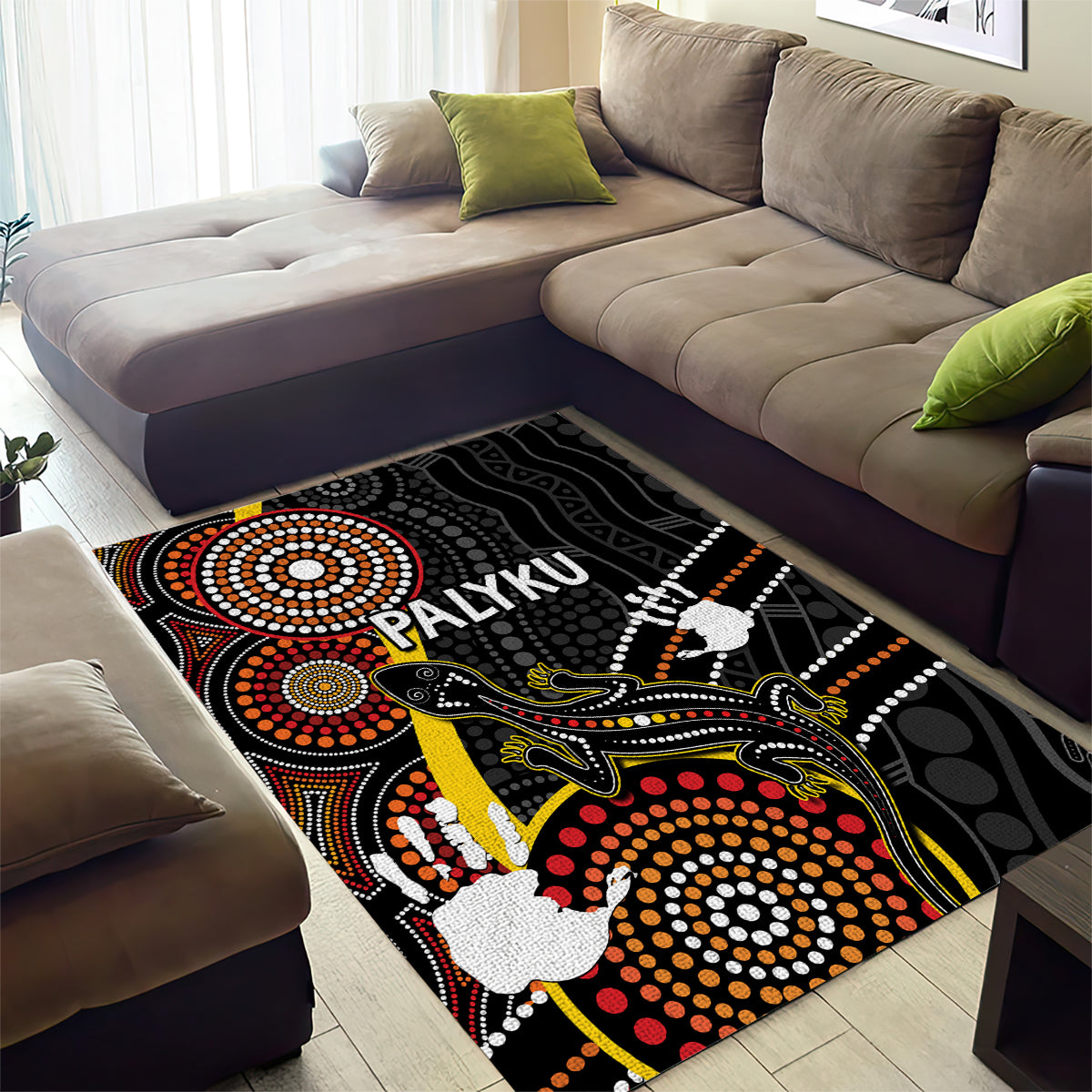 PALYKU Australia Lizard Aboriginal Art Area Rug - Vibe Hoodie Shop