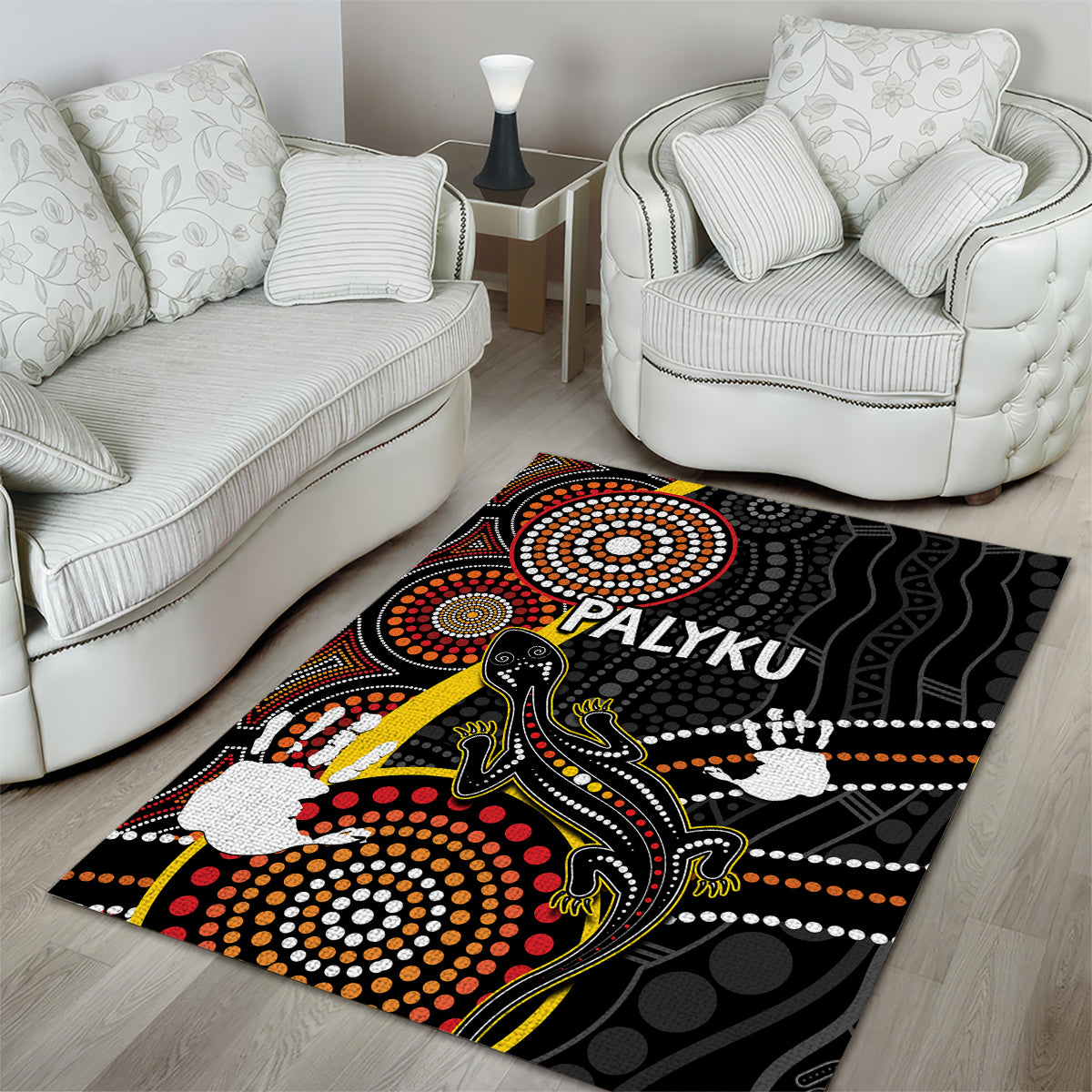 PALYKU Australia Lizard Aboriginal Art Area Rug - Vibe Hoodie Shop