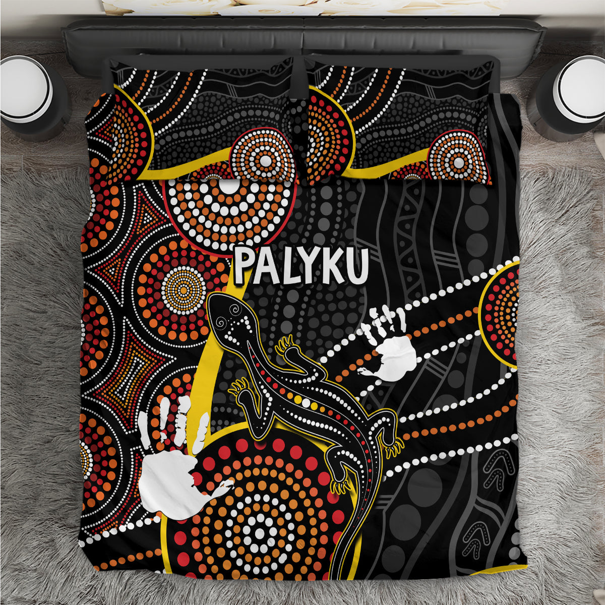 PALYKU Australia Lizard Aboriginal Art Bedding Set - Vibe Hoodie Shop