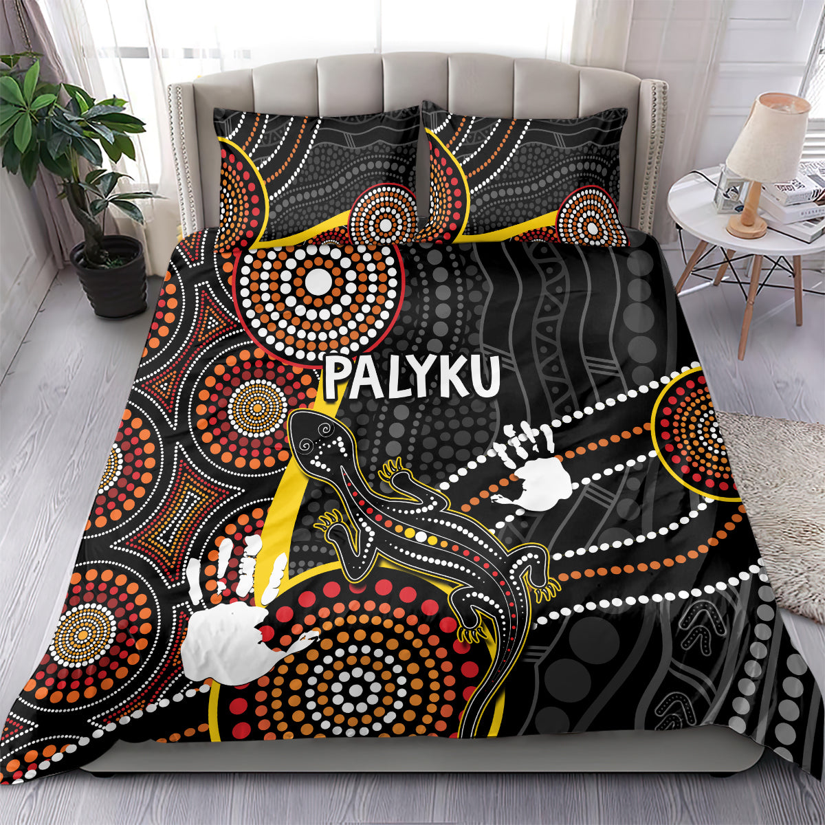 PALYKU Australia Lizard Aboriginal Art Bedding Set - Vibe Hoodie Shop