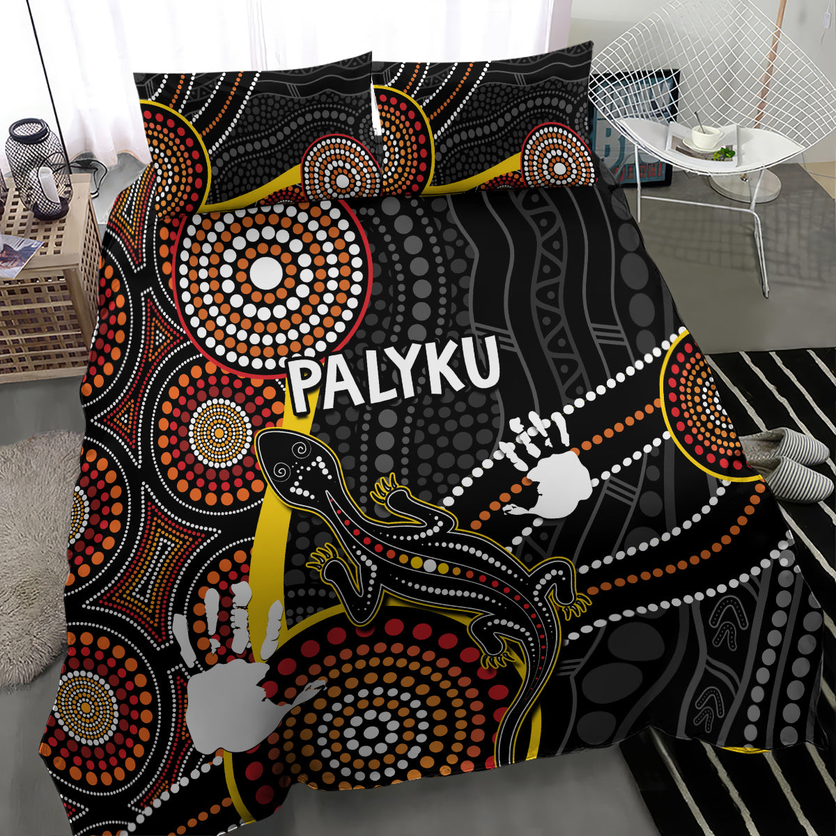 PALYKU Australia Lizard Aboriginal Art Bedding Set - Vibe Hoodie Shop