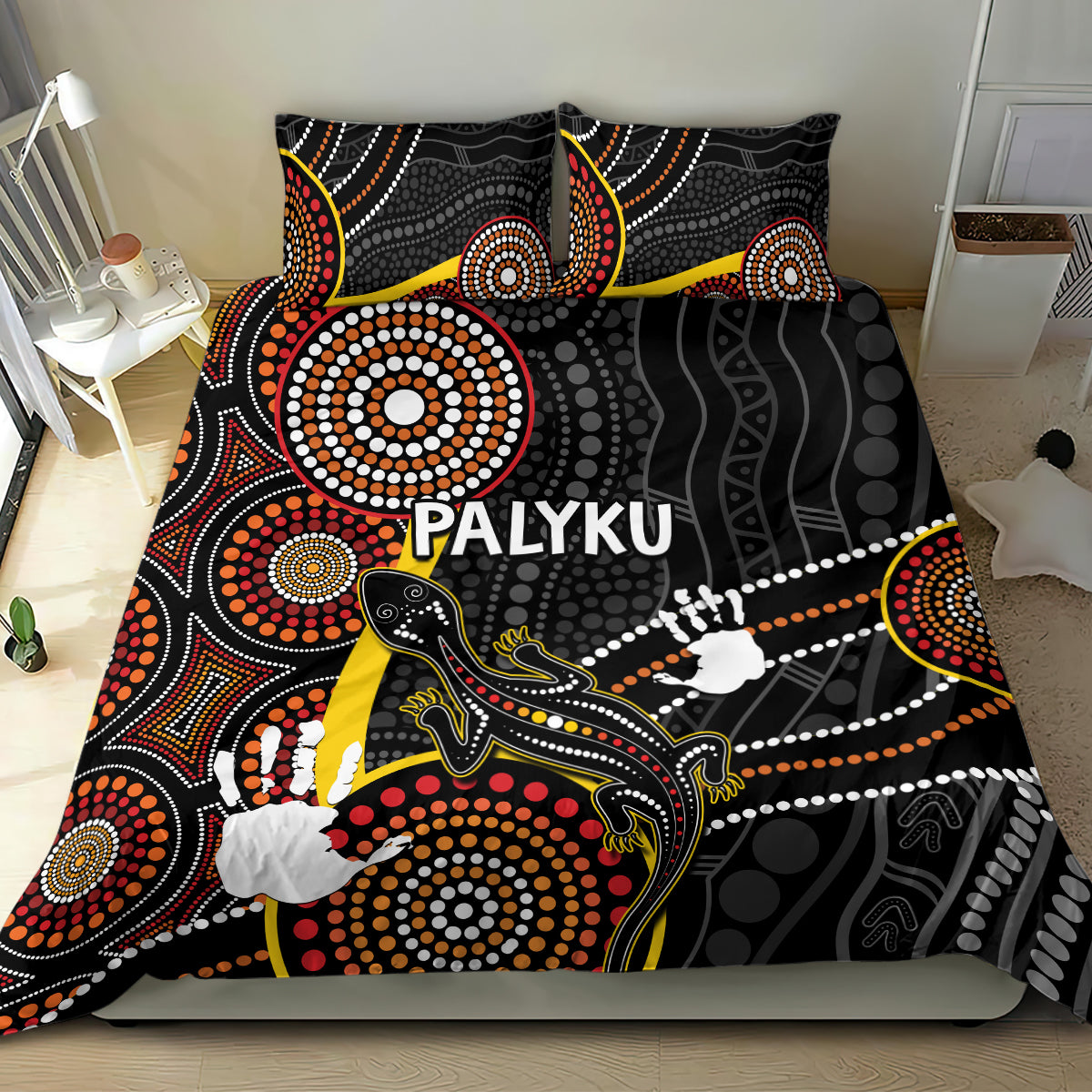 PALYKU Australia Lizard Aboriginal Art Bedding Set - Vibe Hoodie Shop